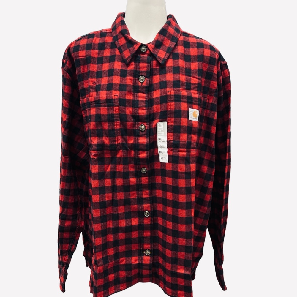 Carhartt Shirt Women's Flannel Rugged Flex Loose Buffalo Plaid Red Size 2XL - Picture 3 of 11